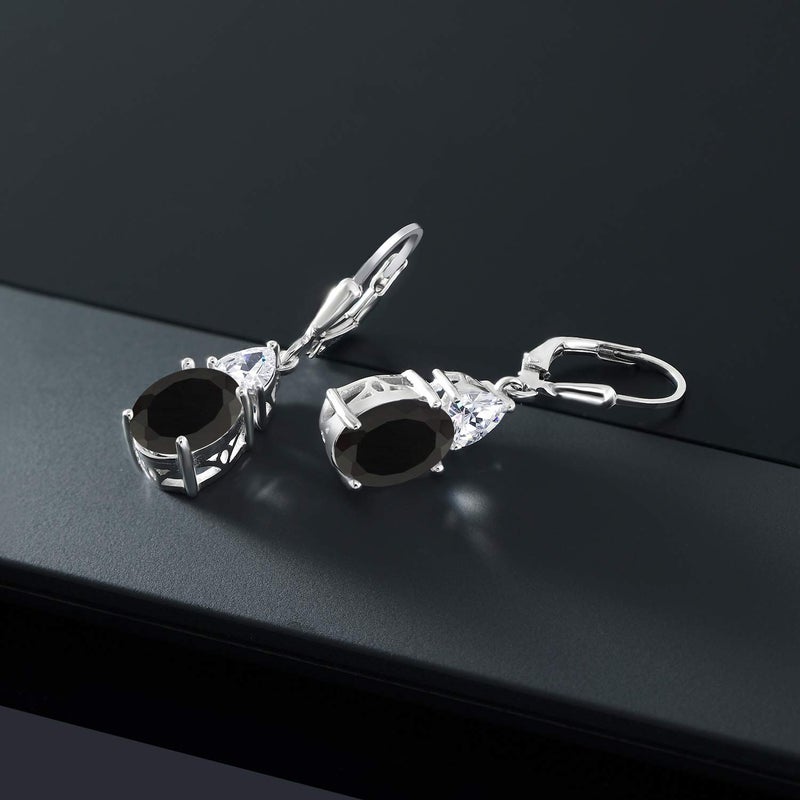 Gem Stone King 4-6 Cttw Leverback Dangle Earrings For Women | Gemstone Birthstone | 925 Sterling Silver | Oval 10X8MM | Trillion 5MM | Elegant Drop Design | Gift for Her Wife Mom - Image 5